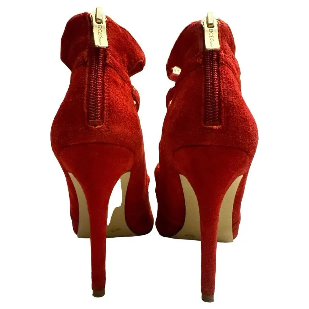 Bcbgeneration Cherry Red 4 Inch Sexy High Suede Heels size 7